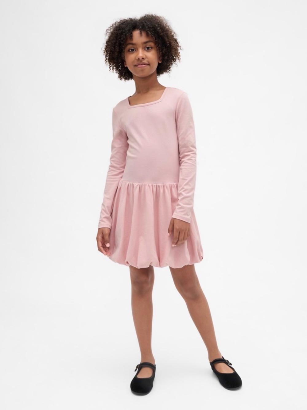 GAP Long-Sleeve Light Pink Square-Neck Dress